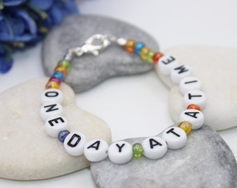 One Day At A Time bracelet with rainbow multicolour glass beads