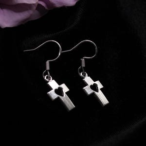 Antik Silber Herz Kreuz Ohrringe mit 925 Sterling Silber Haken