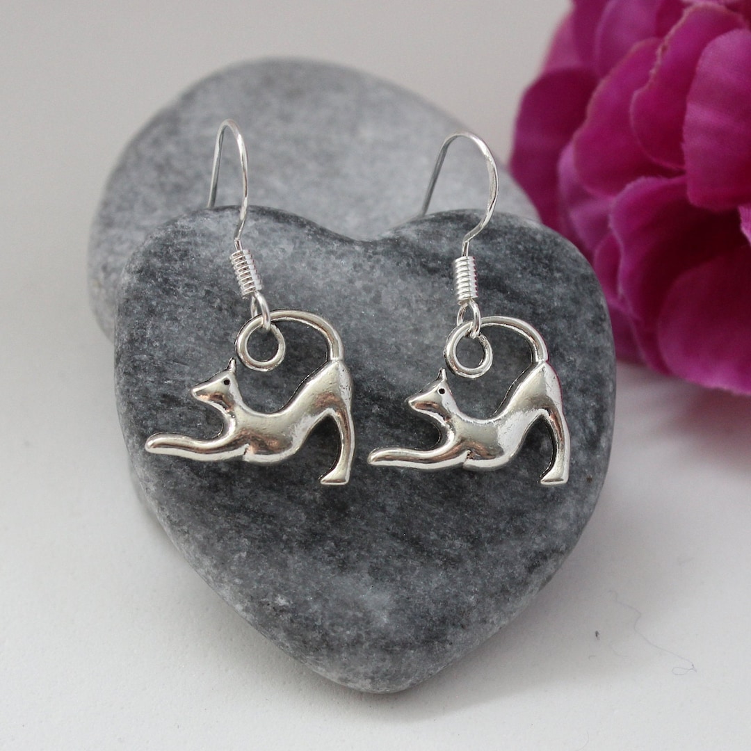 Katze Ohrringe S925 Silber - Mit Birthstone & Herz Für Katzenliebhaber