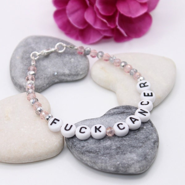 Fuck Cancer bracelet with vintage rose and silver glass beads