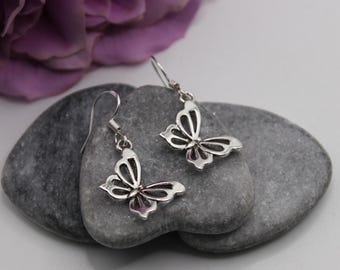 Antik Silber Schmetterling Ohrringe mit 925 Sterling Silber Haken