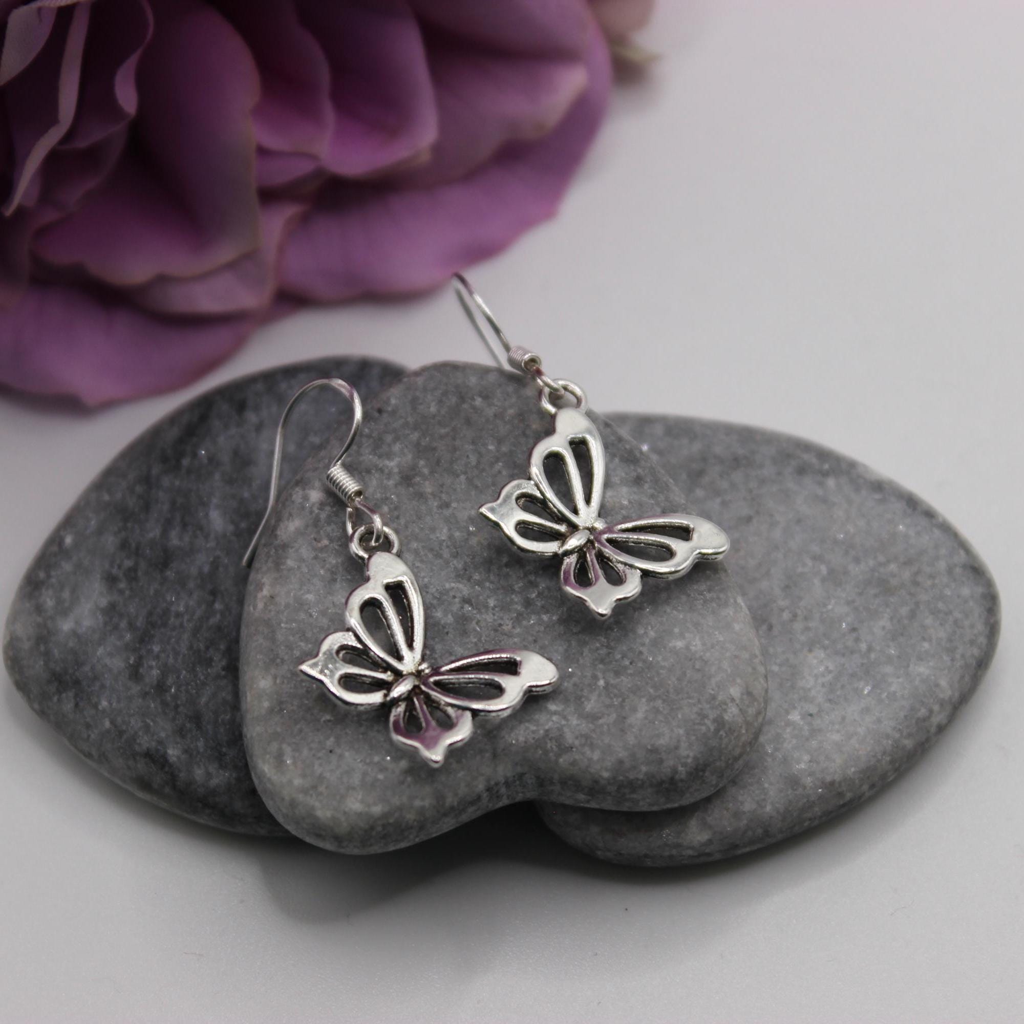 NEWEI Cute Butterfly Dangle Earrings For Women & Girls – Acrylic, Hypoallergenic, With Velvet Pouch - View #6