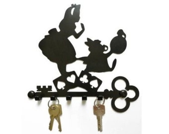 Alice in Wonderland & Rabbit Key Holder: Enchanting Metal Wall Decor for Keys