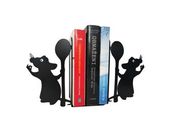 Ratatouille Bookend Kitchen Metal decor, Remy,  bookends Cookbook storage Fork Knife Spoon Little Chef Gusteau’s, Gift
