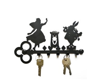 Alice in Wonderland Key Holder for wall, Metal Wall Decor, Schlüsselanhänger Rabbit Bunny, key hanger, party, schlüsselbrett, Gigt