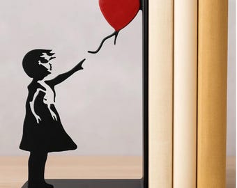 Boekensteunen geïnspireerd op Banksy, minimalistisch metalen wandkunstontwerp, moderne plankdecoratie, handgemaakt cadeau-idee, metalen kunstboekensteun voor thuis en op kantoor