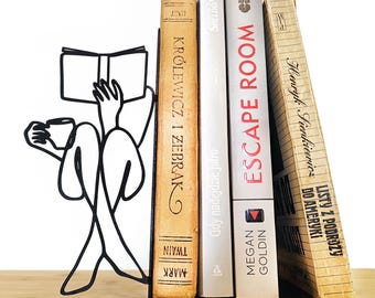 One-Line Art Metal Bookends - Minimalist Shelf Decor, Unique Gift for Readers, Durable Home & Office Organizer