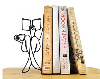 One-Line Art Metal Bookends - Minimalist Shelf Decor, Unique Gift for Readers, Durable Home & Office Organizer