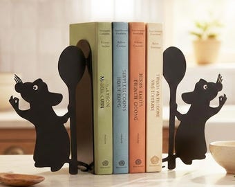 La Ratatouille Metal Bookends – Remy Inspired French Kitchen Decor & Cookbook Holder, Little Chef Gift