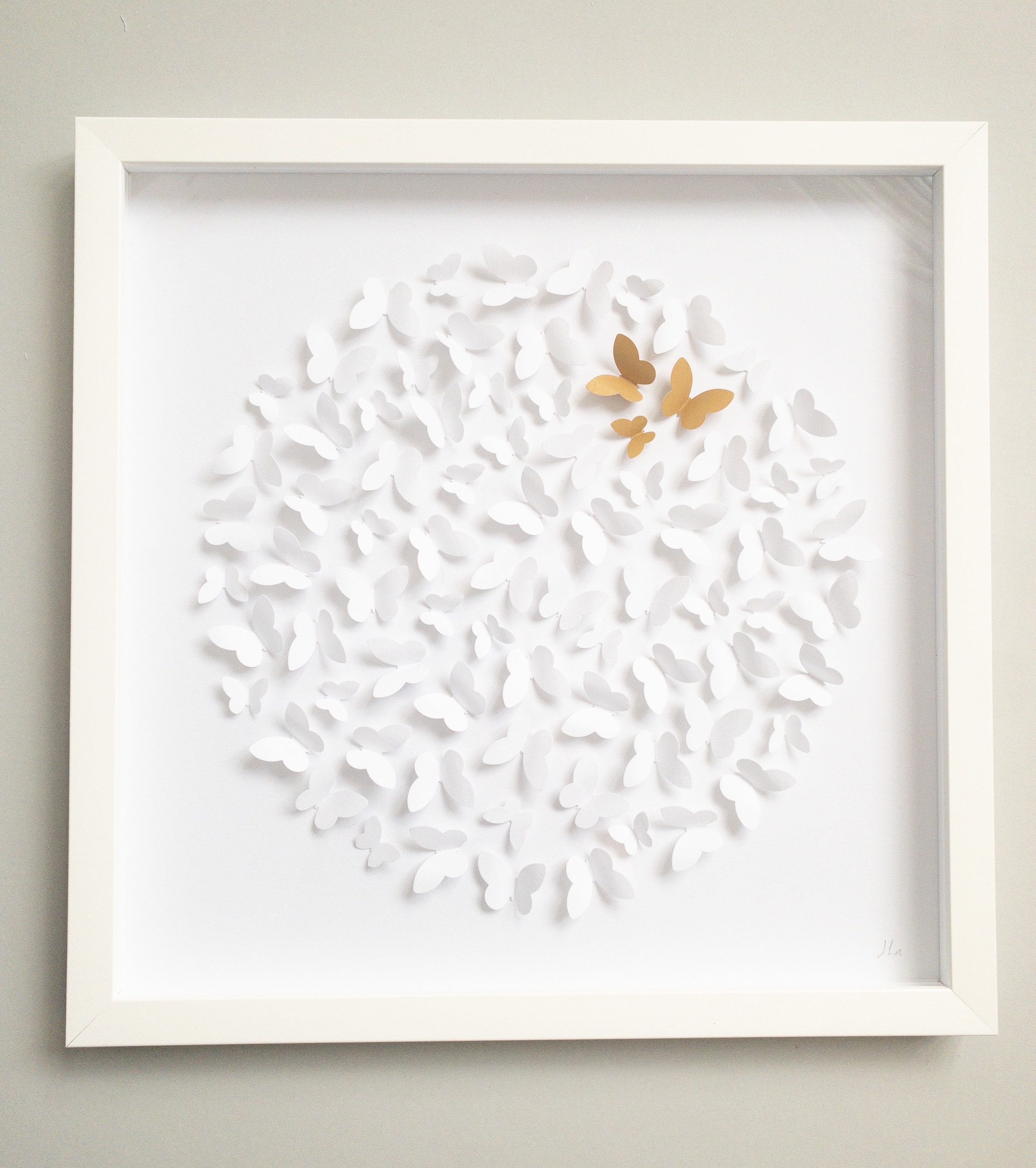 3D Butterfly Paper Wall Art. White on White Artwork. Minimalistic Wall