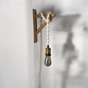 Macramé hanging wall lamp, macramé cord light with switch, rope lamp, bedside lamps, house decor, unique lighting, boho lighting, mood light