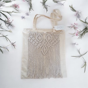 Macrame canvas shopping bag, making the basic shopping bag beautiful. Reusable bag for life, unique bag for life. Canvas bag, boho living