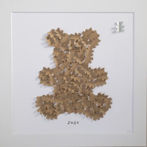 Personalisierte 3D-Teddybär-Kunst, Wanddekoration fürs Kinderzimmer. Einzigartiges Kunstwerk, handgefertigte Kunst. Papierwandkunst.