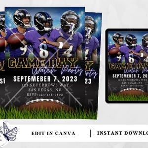 Ravens de Baltimore | Faire-part de football | Invitation de football modifiable | Fête du football | Regarder la fête | Invitation à téléchargement immédiat