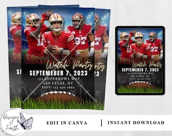 San Francisco 49ers Football Watch Party Invitation (Digital Download)