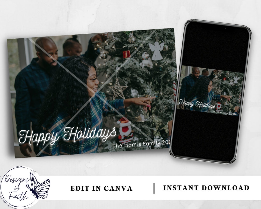 Editable Family Photo Holiday Card: Canva Template (digital Card ...