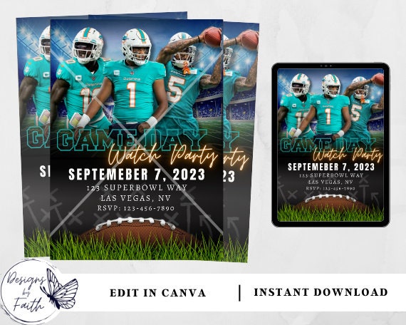 Miami Dolphins Football Watch Party Invitation (Digital Download)