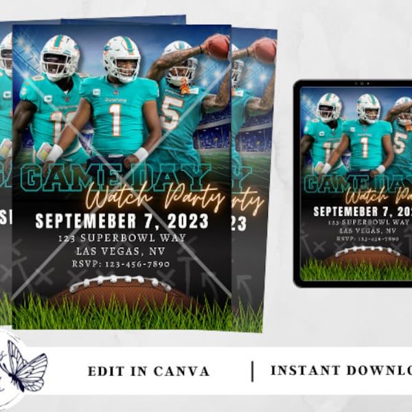 Miami Dolphins | Football Invitation | Editable Football Invitation | Football Party | Watch Party | Instant Download Invitation