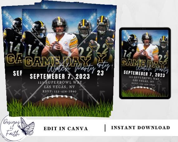 Pittsburgh Steelers Football Invitation: Editable Watch Party Invite (Digital Download)