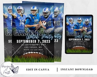 Detroit Lions Football Watch Party Invitation (Digital Download)