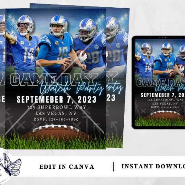 Detroit Lions | Football Invitation | Editable Football Invitation | Football Party | Watch Party | Instant Download Invitation