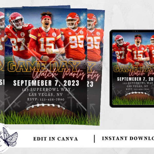 Kansas City Cheifs | Football Invitation | Editable Football Invitation | Football Party | Watch Party | Instant Download Invitation