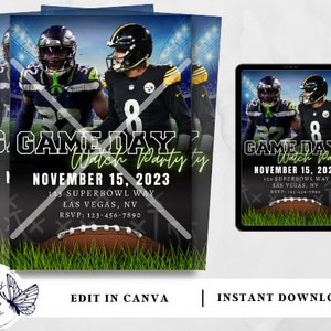 Seahawks vs Steelers | Watch Party Invitation | Editable Football Invitation | Watch Party | Digital Invitation