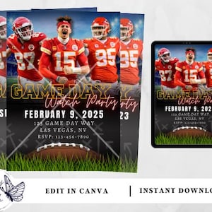 Kansas City Cheifs | Football Invitation | Editable Football Invitation | Football Party | Watch Party | Instant Download Invitation