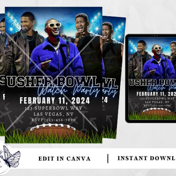 Usher Bowl | Halftime Show | Football Invitation | Editable Football Invitation | Watch Party | Instant Download Invitation