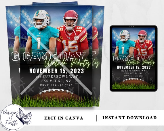 Chiefs Vs Dolphins Watch Party Invitation Editable Football