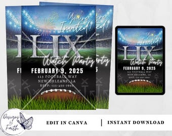 Editable Football Watch Party Invitation (Digital Download)
