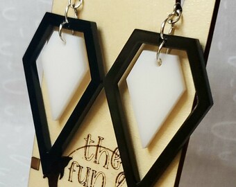 Suspended Diamond Earrings, Black and White, Acrylic Jewelry, Laser Cut Earrings, Geometric, Gift For Her, Unique Gift, Mystery Option