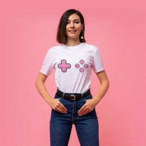 Retro Gaming Button Shirt, Gaming T-Shirt, Gift for Gamer Girls, Gift for Her, Gift for Gamers, Funny T-Shirt, Gaming Graphic T-Shirt image 1