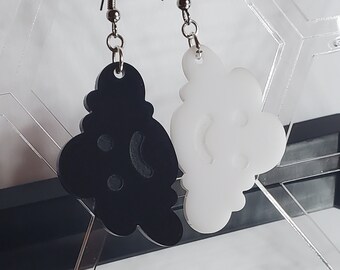 Cloud Earrings, Black and White, Acrylic Jewelry, Laser Cut Earrings, Silver, Happy Cloud and Sad Cloud, Gift For Her, Unique Gift |