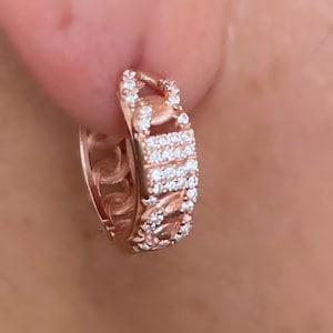 CZ Chain Huggie Hoop Earrings in 925 Sterling Silver | Chain Huggie Earrings Rose Gold | Chain Hoop Earrings | Rose Gold Hoop Earrings