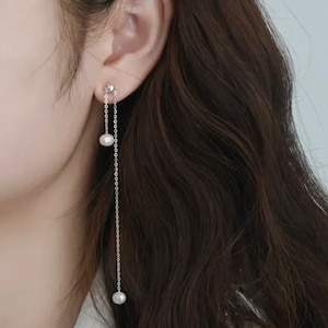 Silver Drop Pearl Earrings|2 Pearls Drop Earrings| Freshwater Pearl Earrings| 925 Silver Pearl Earrings| Wedding Earrings| Bridesmaid