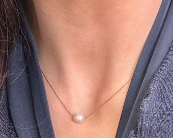Freshwater Pearl Necklace and Earring Set: Gold Plated Dainty Jewelry