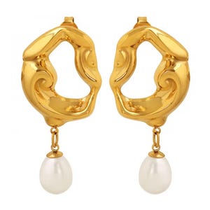 Drop Pearl Earrings |Tarnish Free Jewelry|Stainless Steel Freshwater Pearl Drop Earrings| 18k Gold Plated|Gift