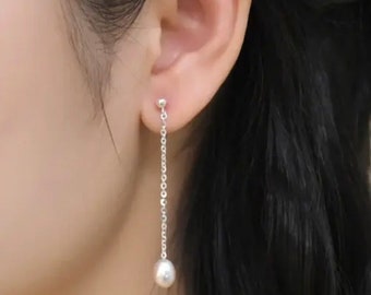 Silver Drop Pearl Earrings|Minimalist Earrings| Freshwater Pearl Earrings| 925 Silver Pearl Earrings| Wedding Earrings| Bridesmaid