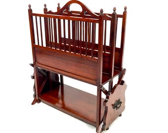 Antique Tabletop High Quality Mahogany Canterbury & Book Slide Combination c1900