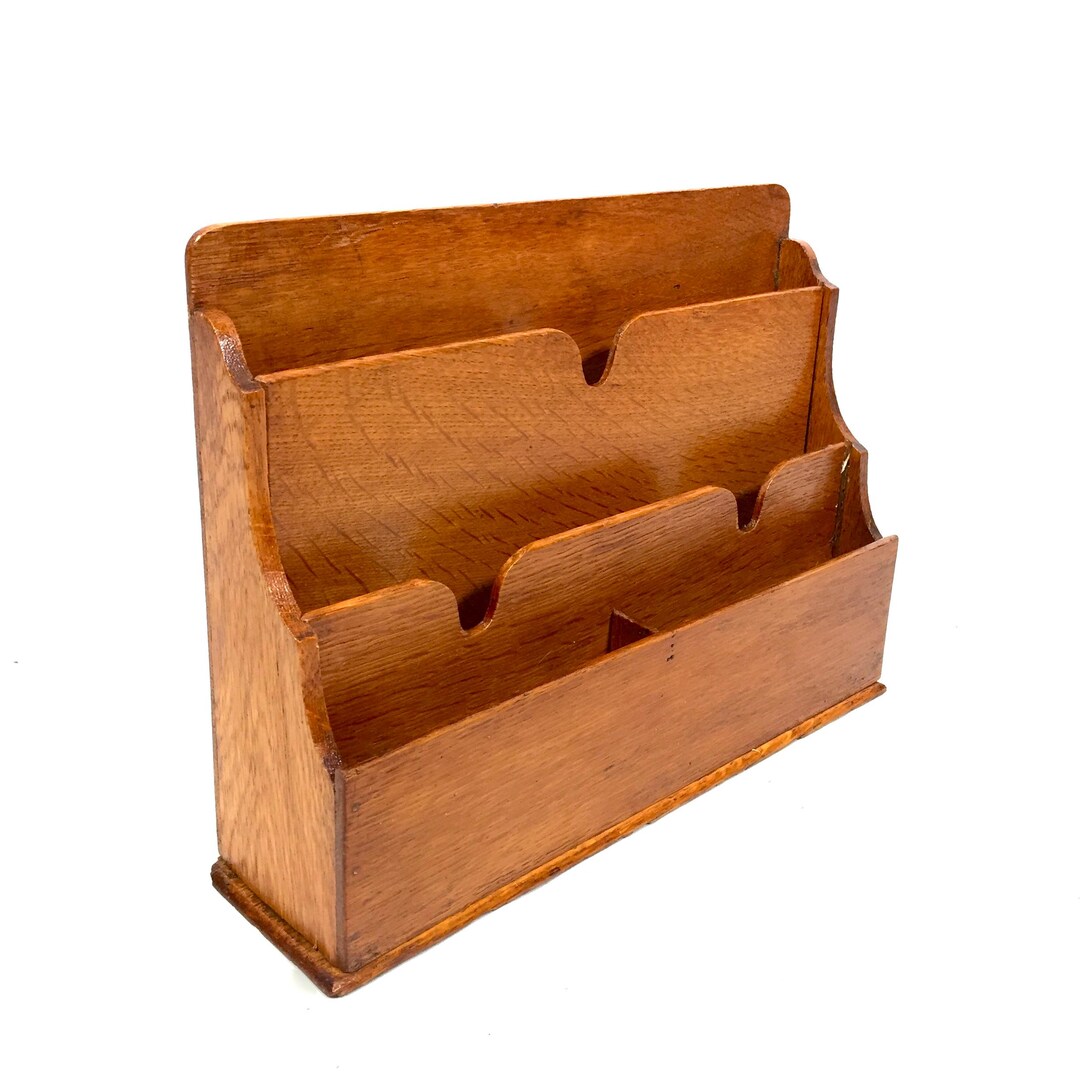Desktop Letter Rack Antique Wooden Desktop Letter Rack / Stationery Holder Early 20th ...