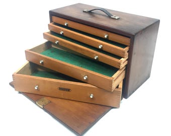 Antique Wooden Engineers Toolbox / Tool Box / Collectors Cabinet