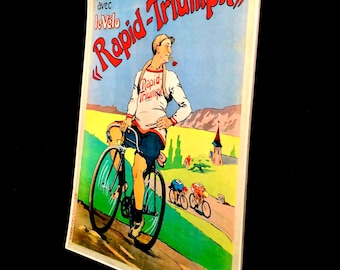 Antique Advertising - French Showcard Sign for Rapid Triumph Bicycles Bikes