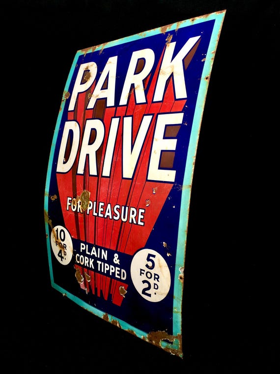 Antique Advertising - Early 20th Century Park Drive Cigarettes Enamel Sign  C1930