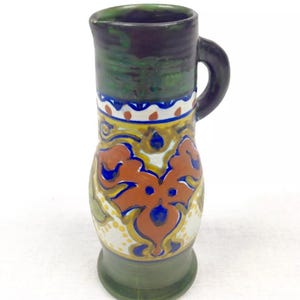 Antique Pottery Gouda Vase / Jug Green / Brown / Blue Art Deco Collectable 1922