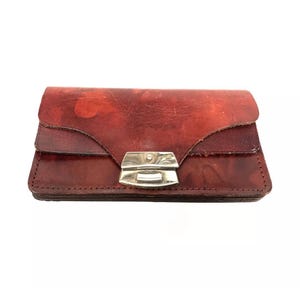 Cartera de piel vintage con estampado jaspeado rojo / Accesorios de ropa vintage