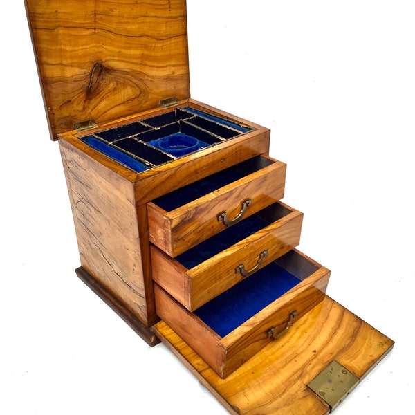 Antique Victorian Walnut Tabletop Jewellery Box Cabinet / Storage Chest c.1890