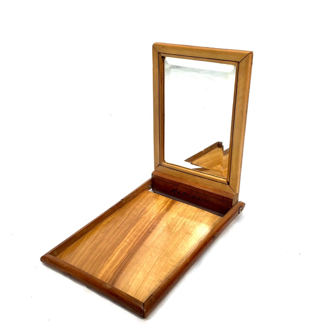 Antique Wooden Olive Wood Sorento Ware Travel Mirror / Italian C