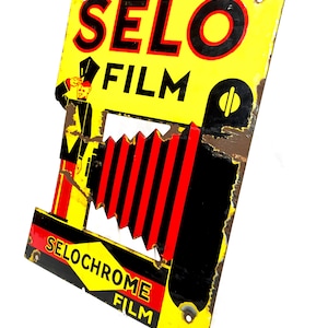 Antique Enamel Advertising Sign for Selo Film Selochrome / Original Double Sided