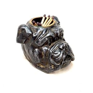Antique Victorian Pewter Match Holder & Striker/ Vesta - Form of a Bulldog Dog